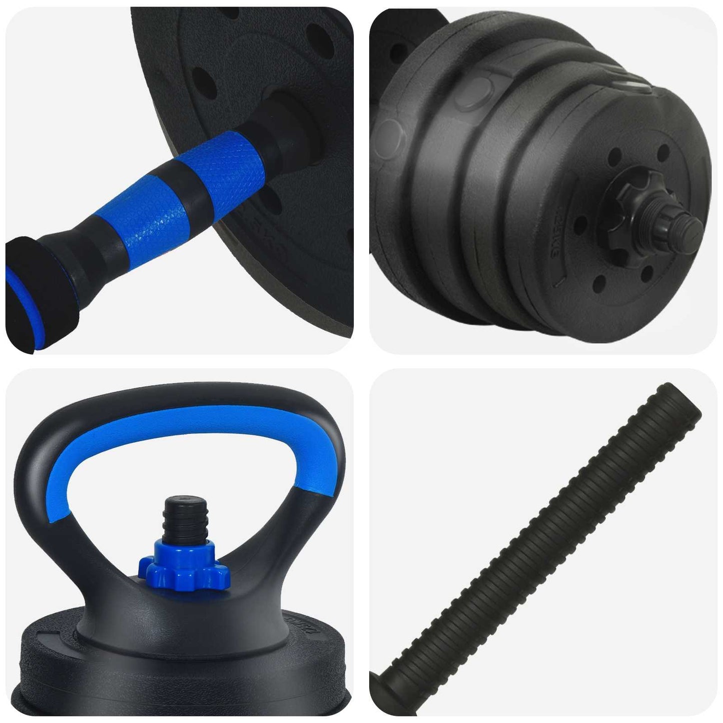 4-i-1 Håndvægte Barbell Kettlebell Sæt 30 kg Sort og Blå