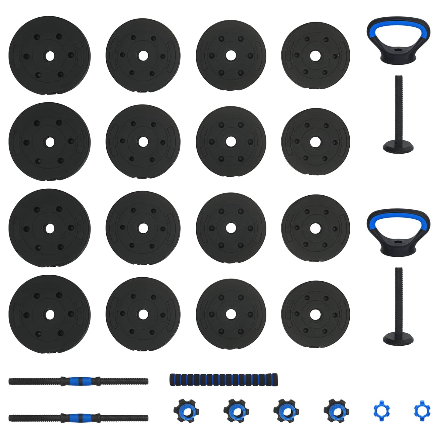 4-i-1 Håndvægte Barbell Kettlebell Sæt 30 kg Sort og Blå