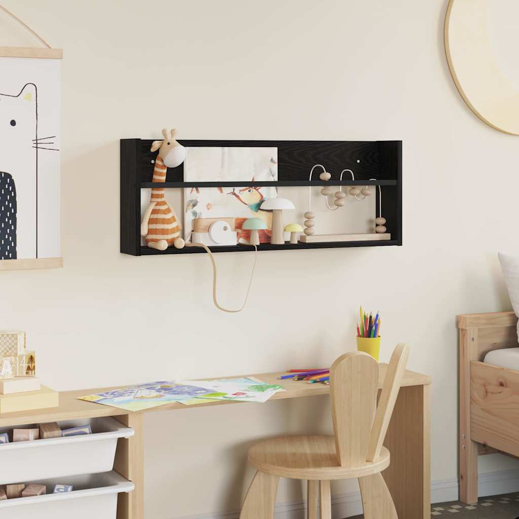 Magasin Rack med hylde Sort eg 80 x 12 x 30 cm Konstrueret træ