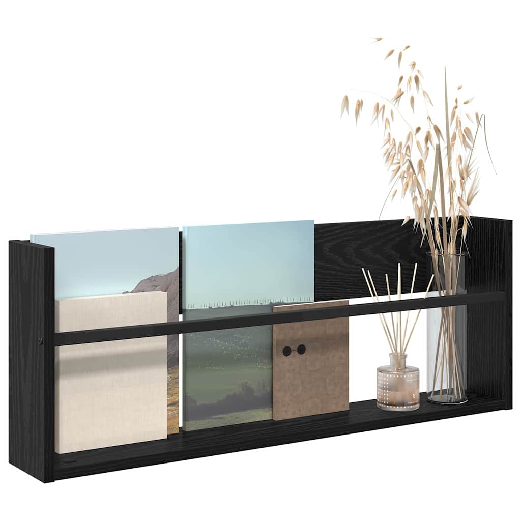 Magasin Rack med hylde Sort eg 80 x 12 x 30 cm Konstrueret træ