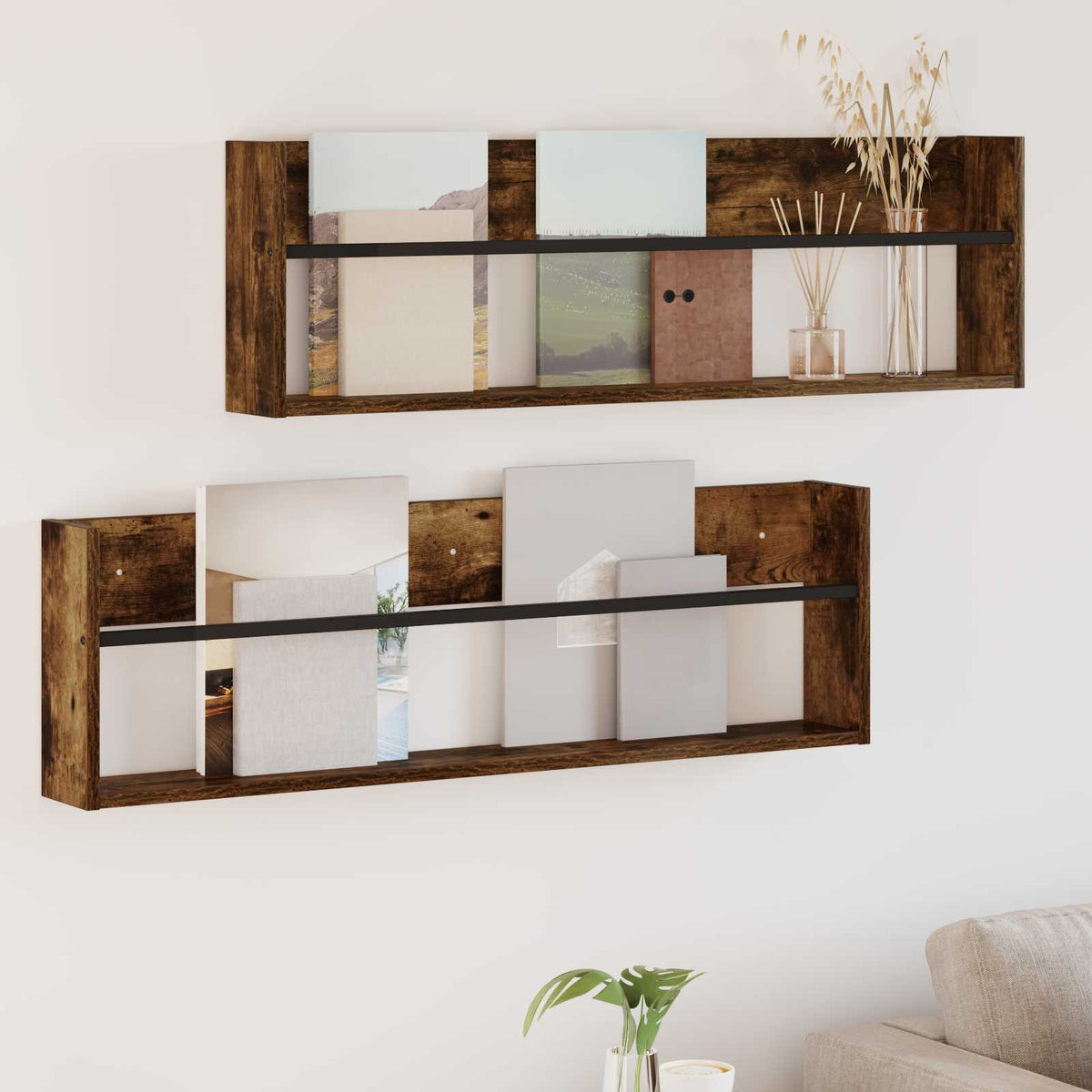 Magasin Rack 2 stk. Røget eg 100 x 12 x 30 cm Konstrueret træ