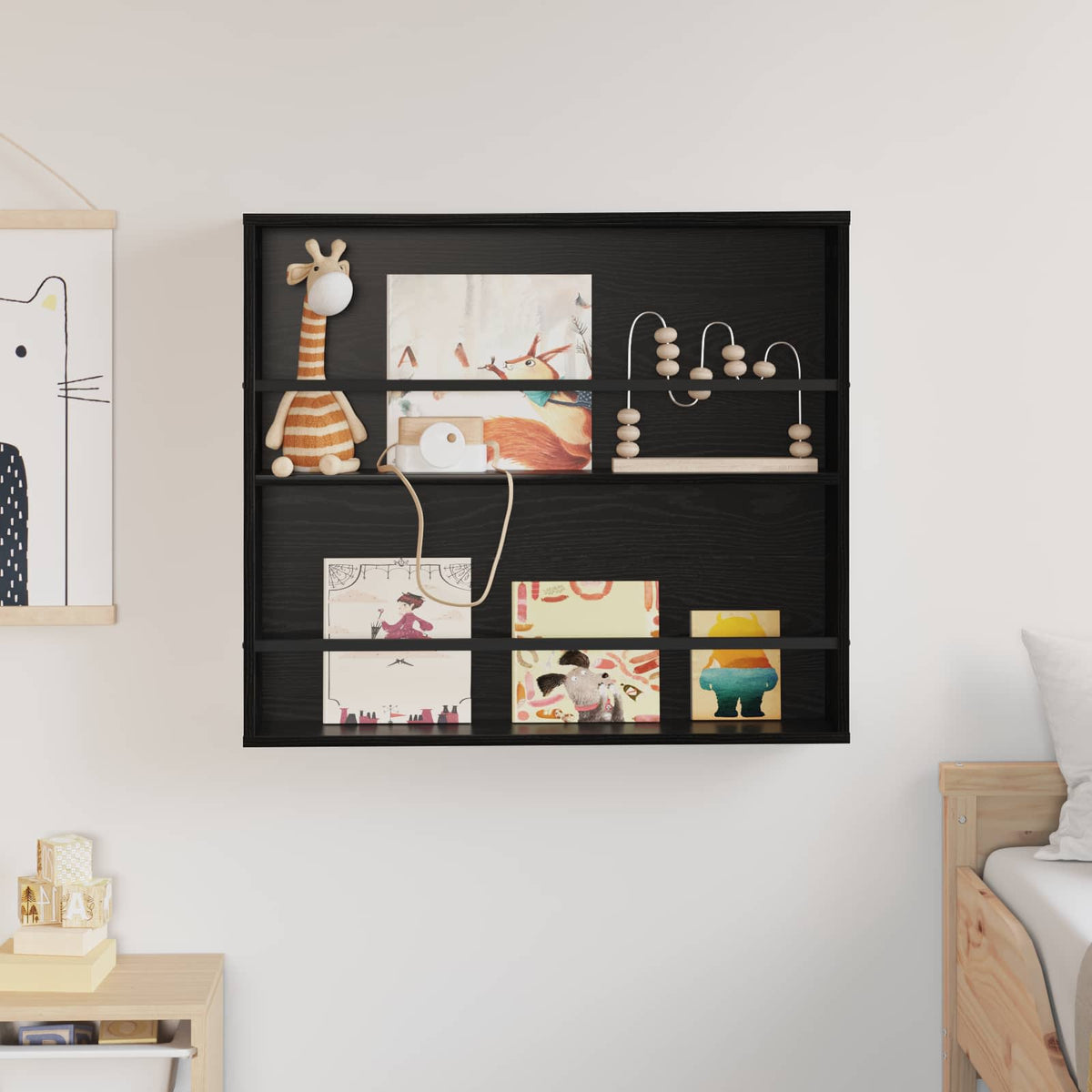 Magasin Rack med hylde Sort eg 80 x 12 x 70 cm Konstrueret træ