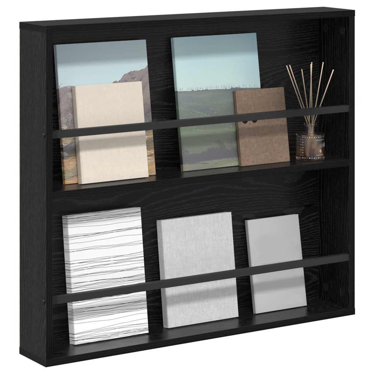 Magasin Rack med hylde Sort eg 80 x 12 x 70 cm Konstrueret træ