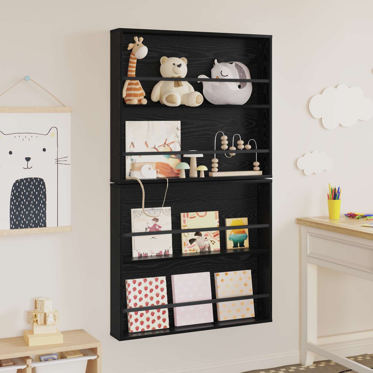 Magasin Rack 2 stk. Sort eg 80 x 12 x 70 cm Konstrueret træ