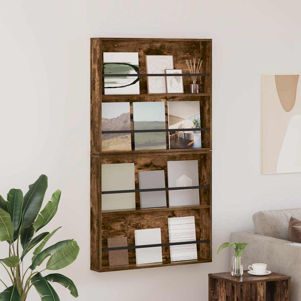 Magasin Rack 2 stk. Røget eg 80 x 12 x 70 cm Konstrueret træ
