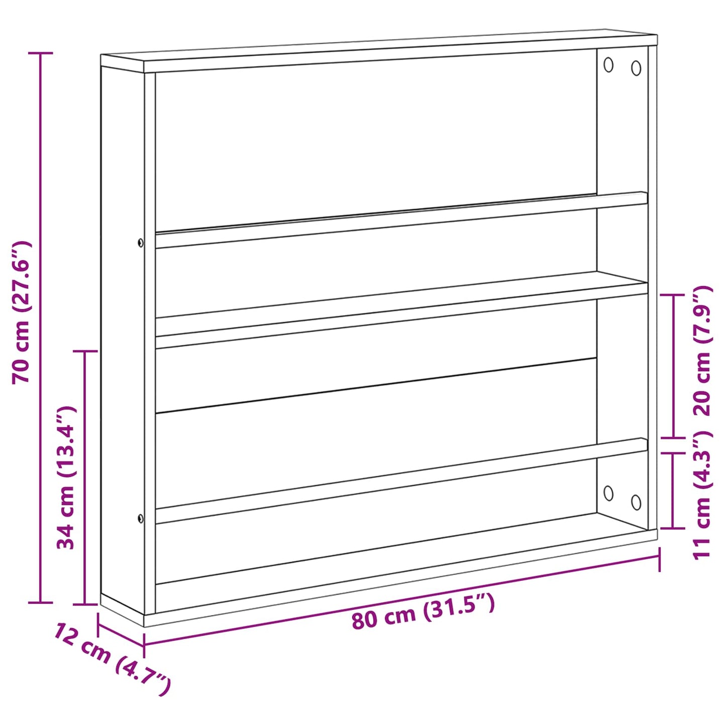 Magasin Rack 2 stk. Grå Sonoma 80 x 12 x 70 cm Konstrueret træ