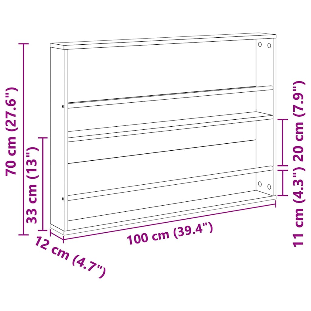 Magasin Rack med hylde Sort eg 100 x 12 x 70 cm Konstrueret træ