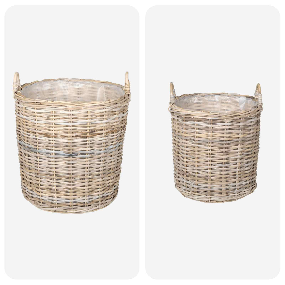 Plantekurv med opbevaring GENDT 2 stk. Naturlig grå Kubu rattan