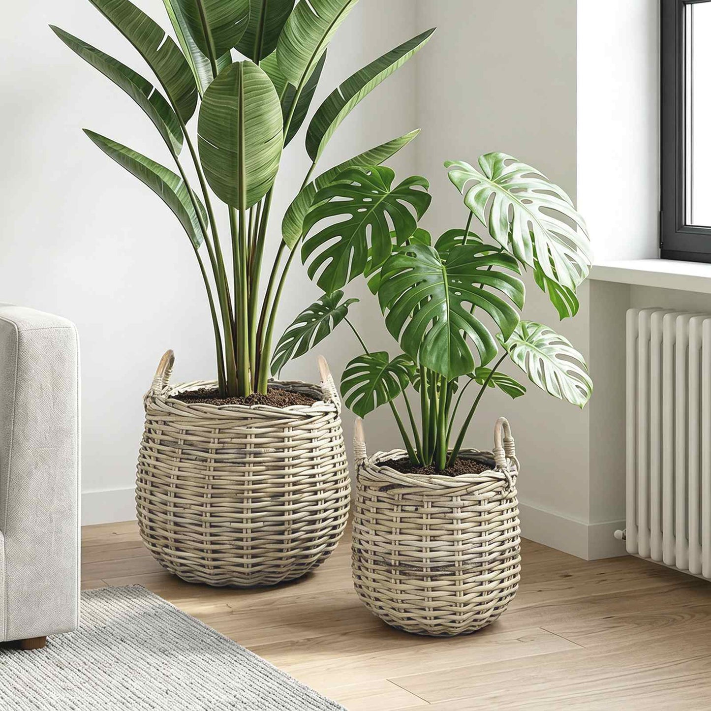 Plantekurv med opbevaring GENDT 2 stk. Naturlig grå Kubu rattan