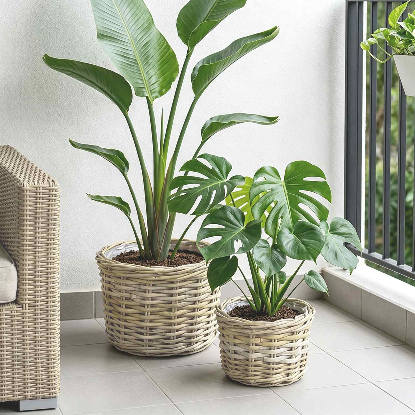 Plantekurv med opbevaring GENDT 2 stk. Naturlig grå Kubu rattan