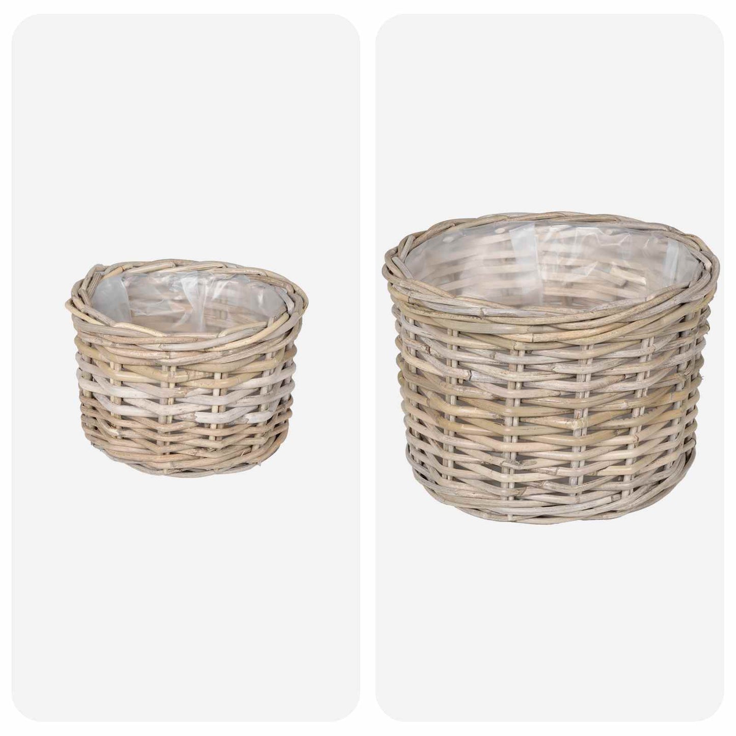 Plantekurv med opbevaring GENDT 2 stk. Naturlig grå Kubu rattan