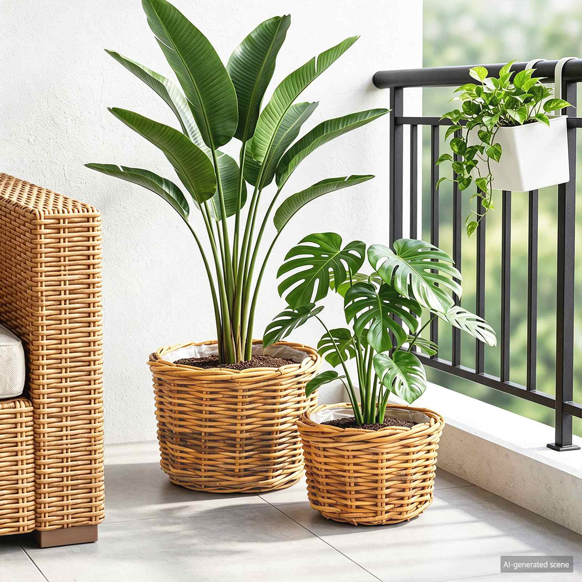 Plantekurv GENDT 2 stk. Naturlig Brun Kubu rattan