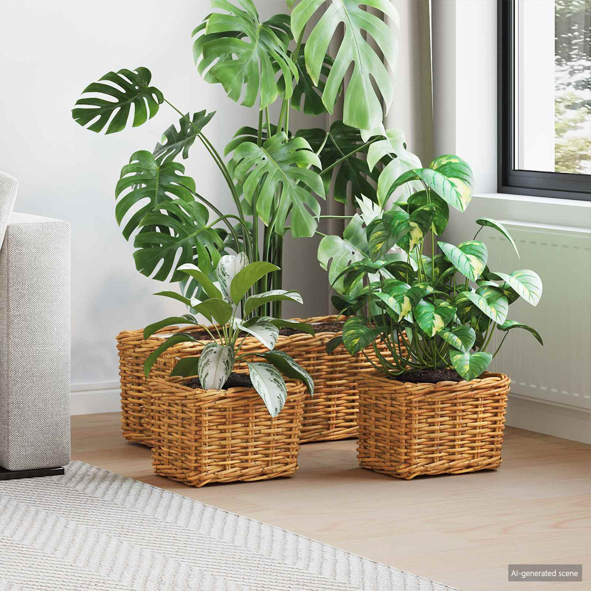 Planter Kurv GENDT 3 stk. Naturlig Brun Kubu rattan