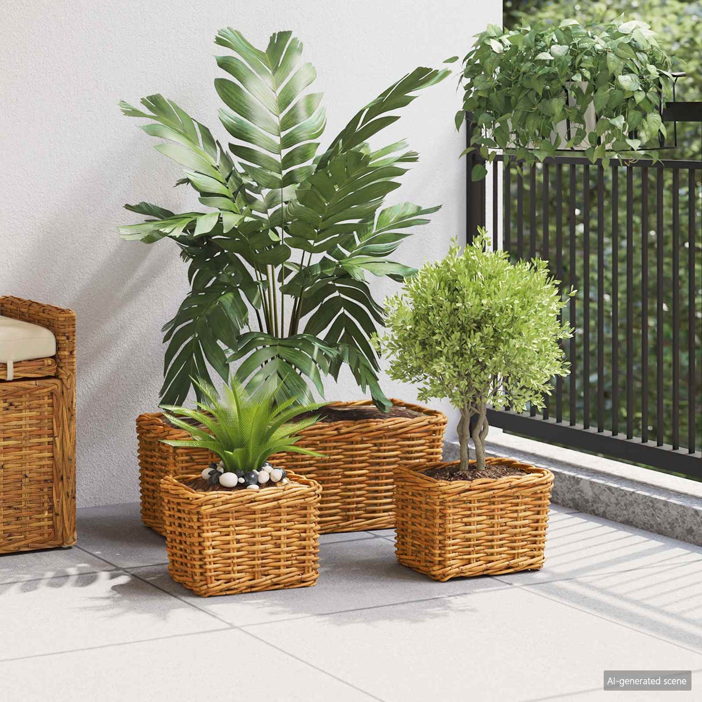 Planter Kurv GENDT 3 stk. Naturlig Brun Kubu rattan