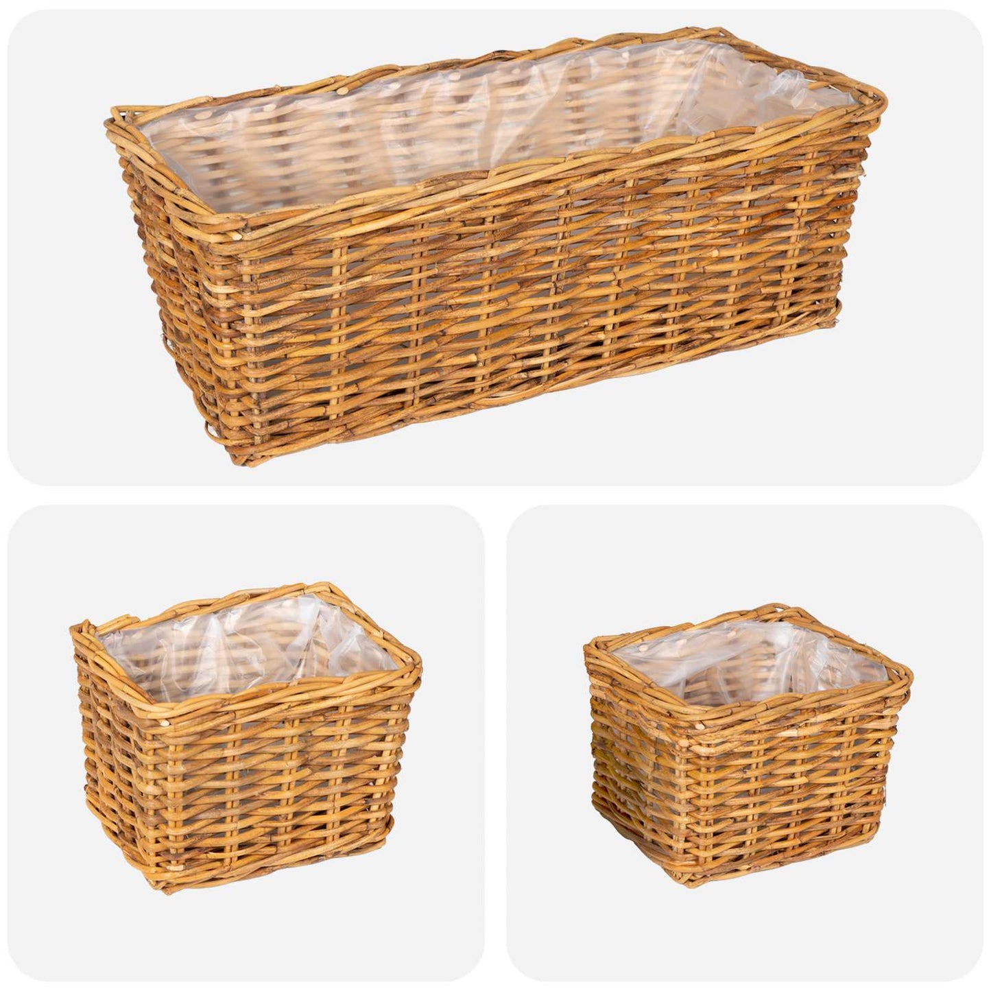 Planter Kurv GENDT 3 stk. Naturlig Brun Kubu rattan