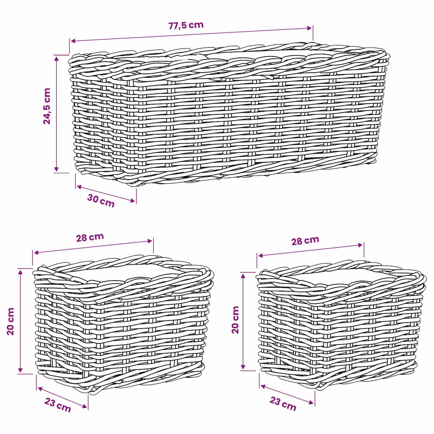 Planter Kurv GENDT 3 stk. Naturlig Brun Kubu rattan