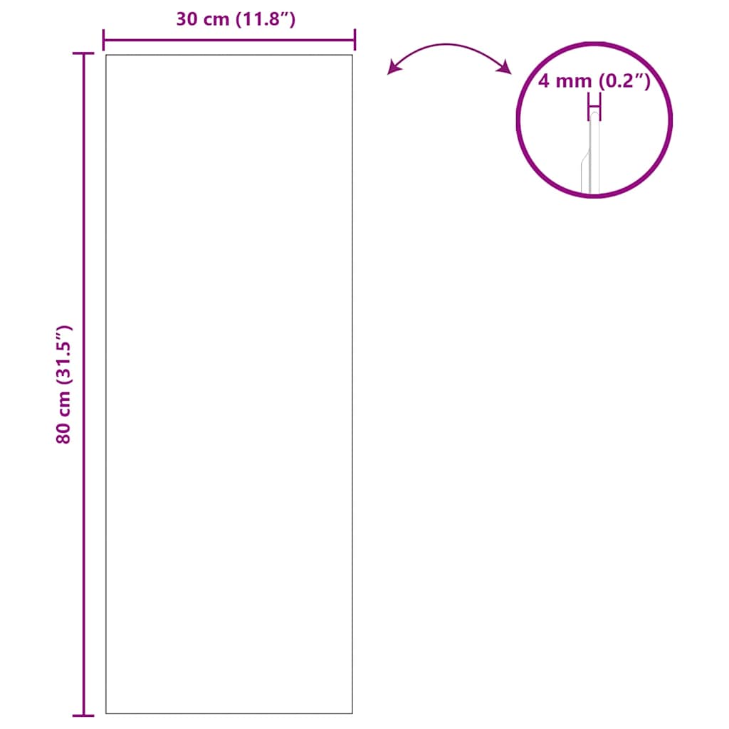 Vægspejl Rektangulær 30 x 80 cm hærdet glas