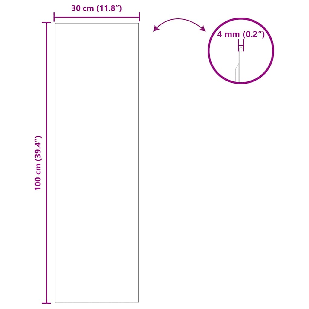 Vægspejl Rektangulær 30 x 100 cm hærdet glas