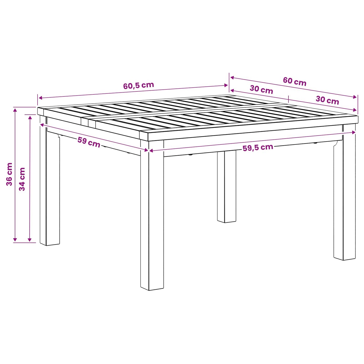 Sofabord Naturfarvet 60 x 60,5 x 36 cm Massivt Akacietræ