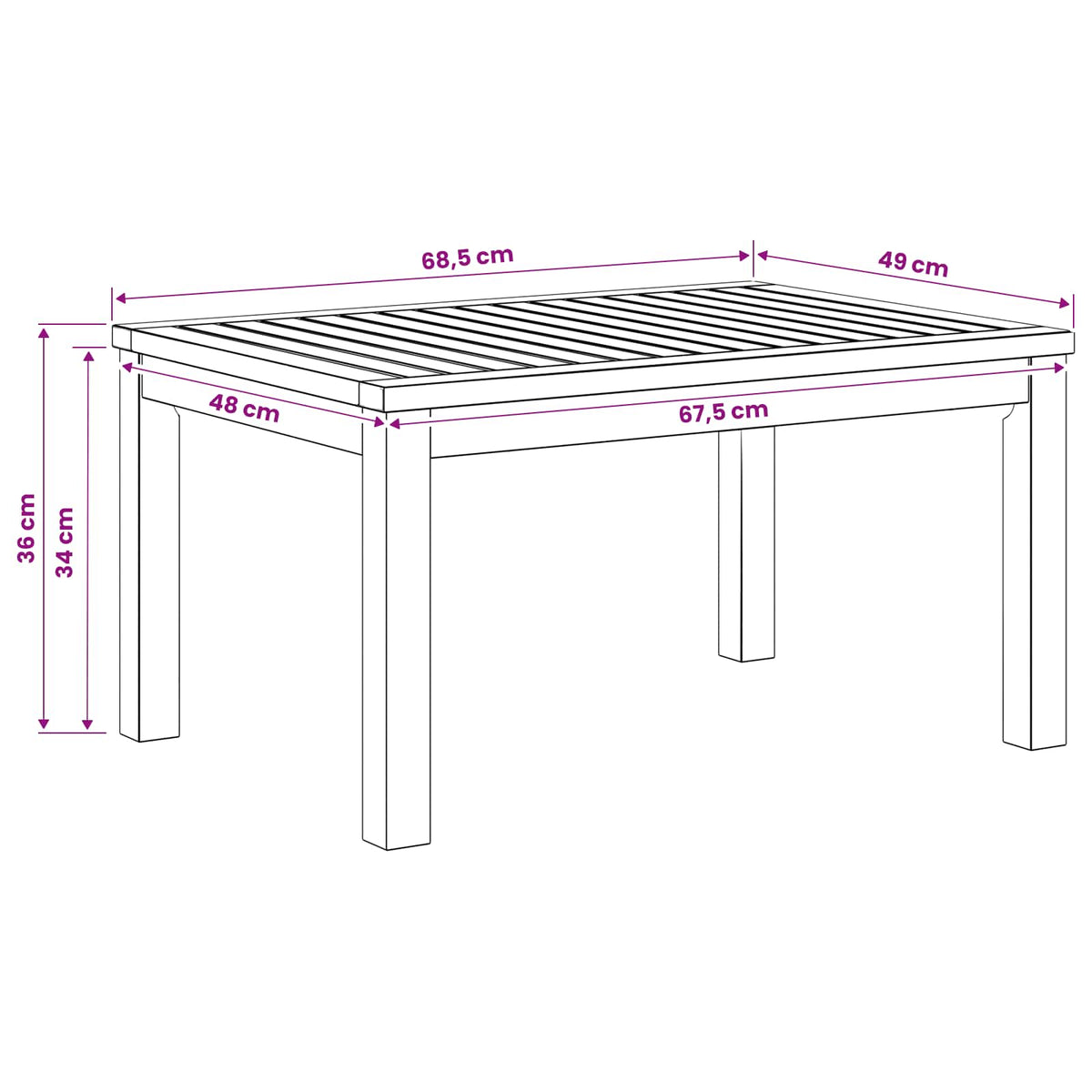 Sofabord Naturfarvet 50 x 68,5 x 36 cm Massivt Akacietræ