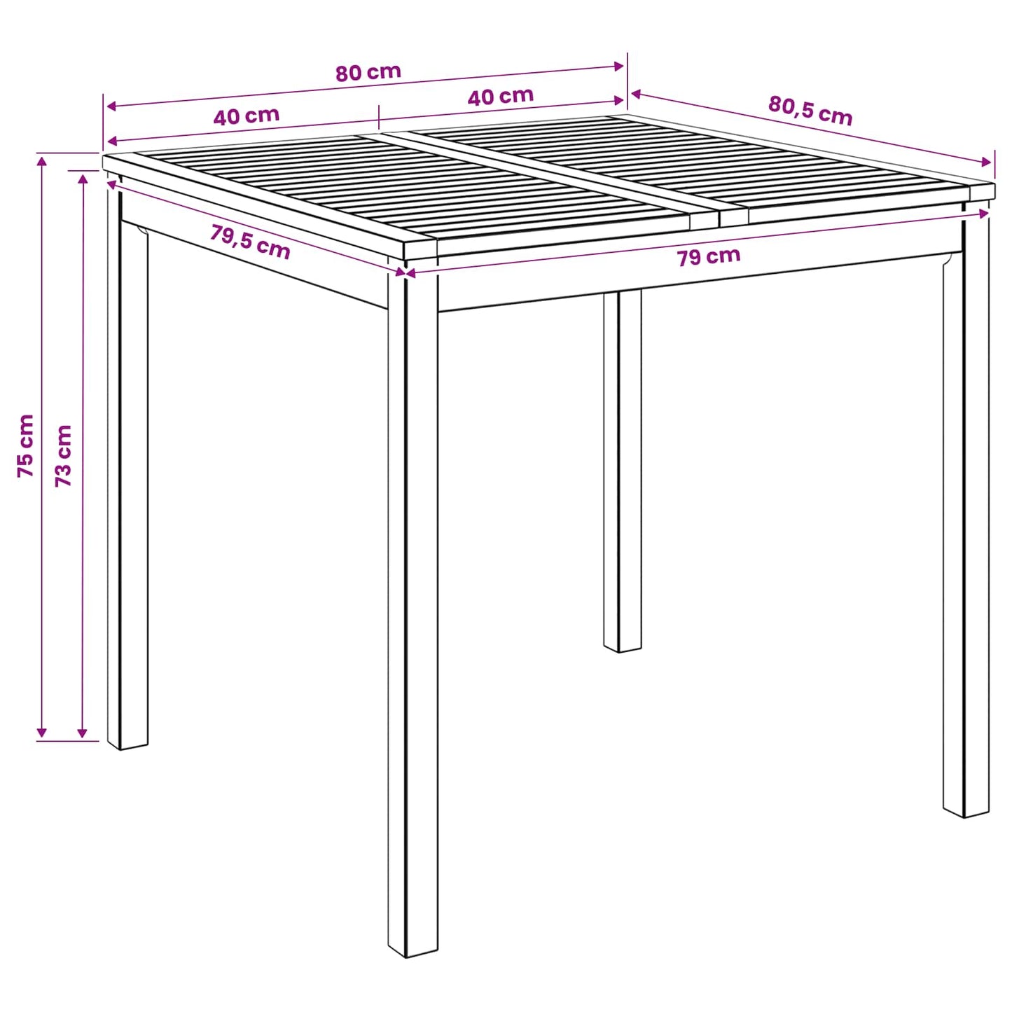 Havemiddagstabel Naturfarvet 80 x 80,5 x 75 cm