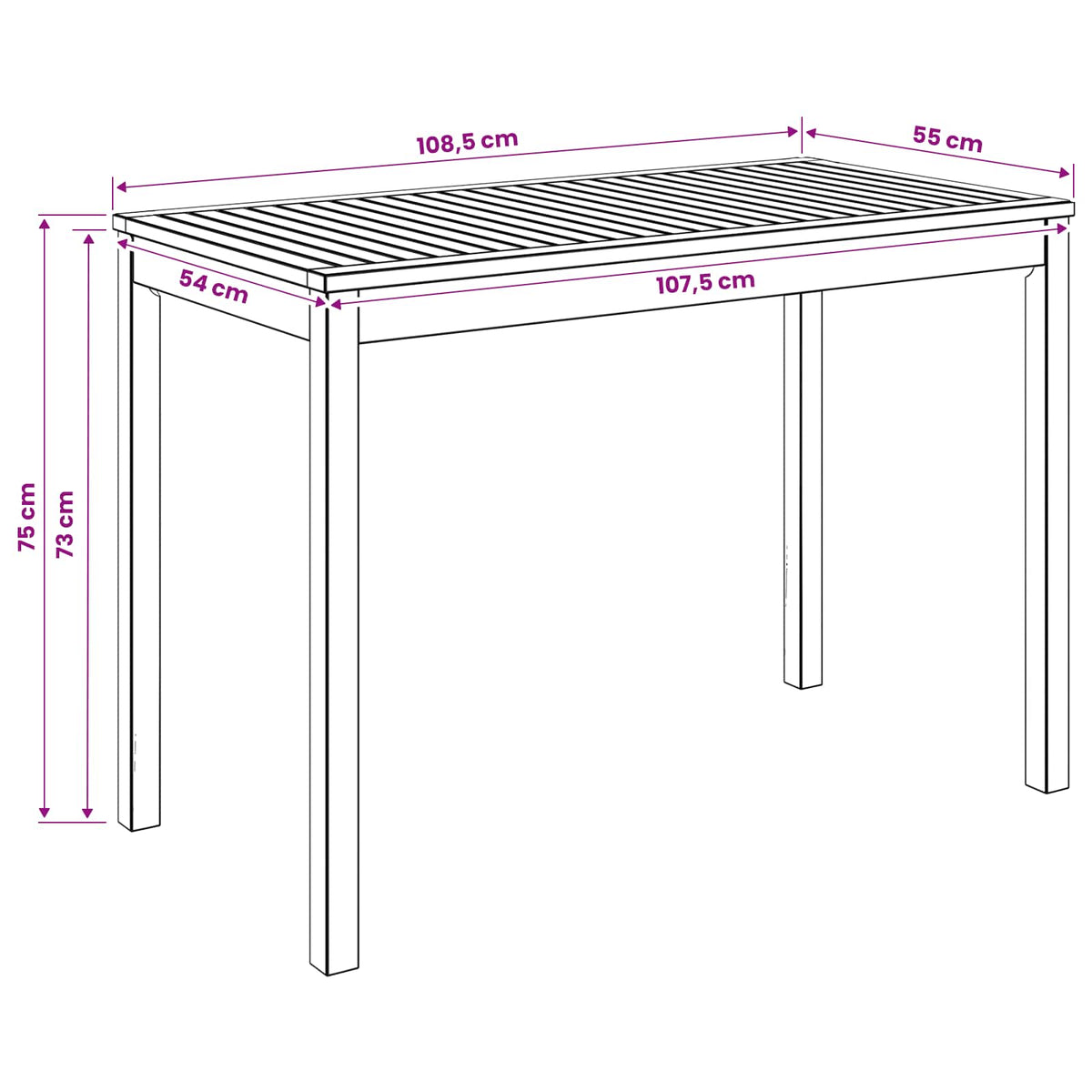 Havemiddagstabel Naturfarvet 108,5 x 55 x 75 cm