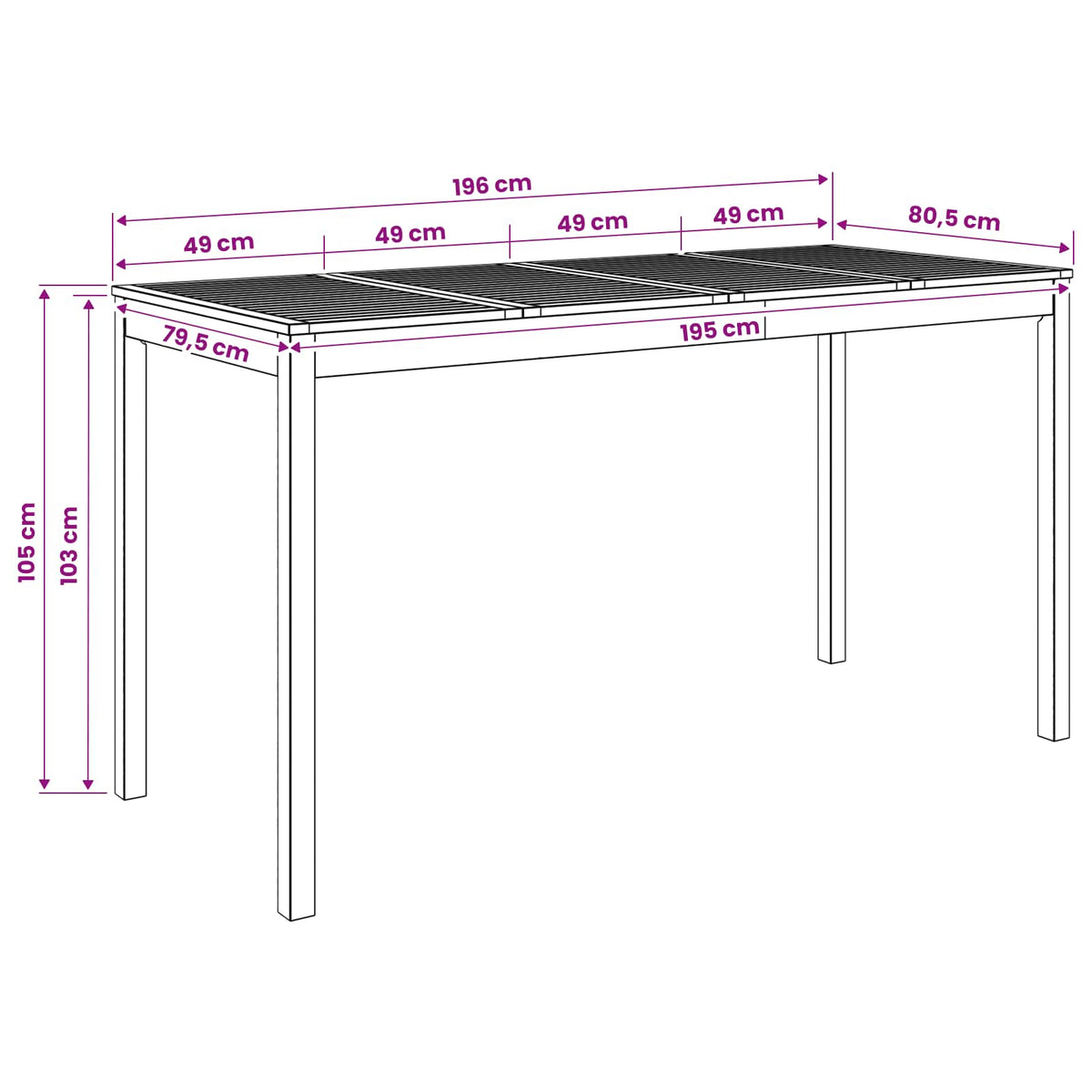 Have Bar Bord Naturfarvet 196 x 80,5 x 105 cm Massivt Akacietræ