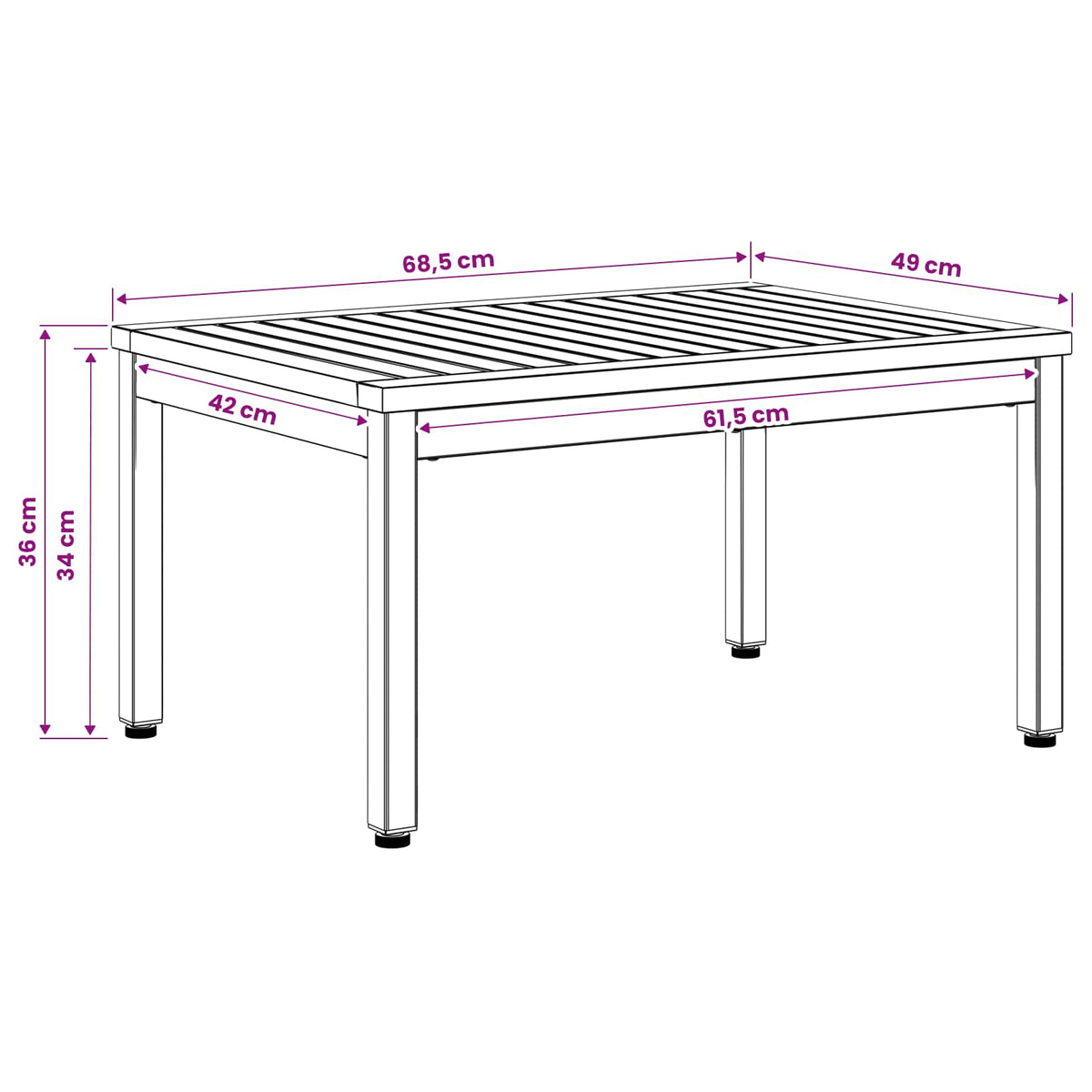 Sofabord Naturfarvet og sort 50 x 68,5 x 36 cm