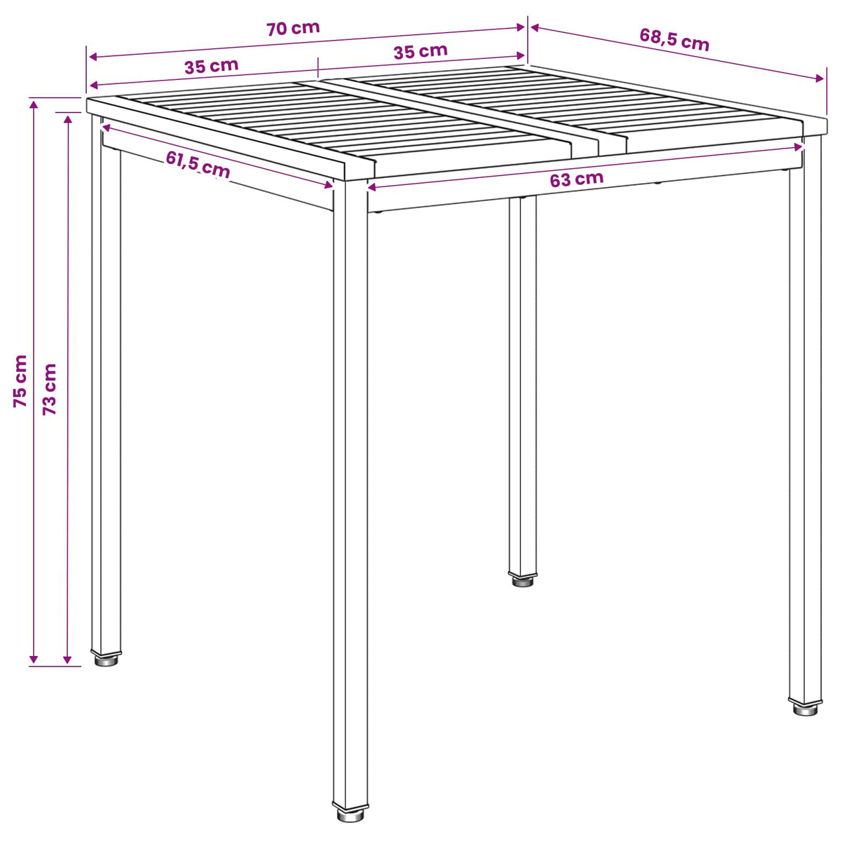 Havemiddagstabel Naturfarvet og sort 70 x 68,5 x 75 cm