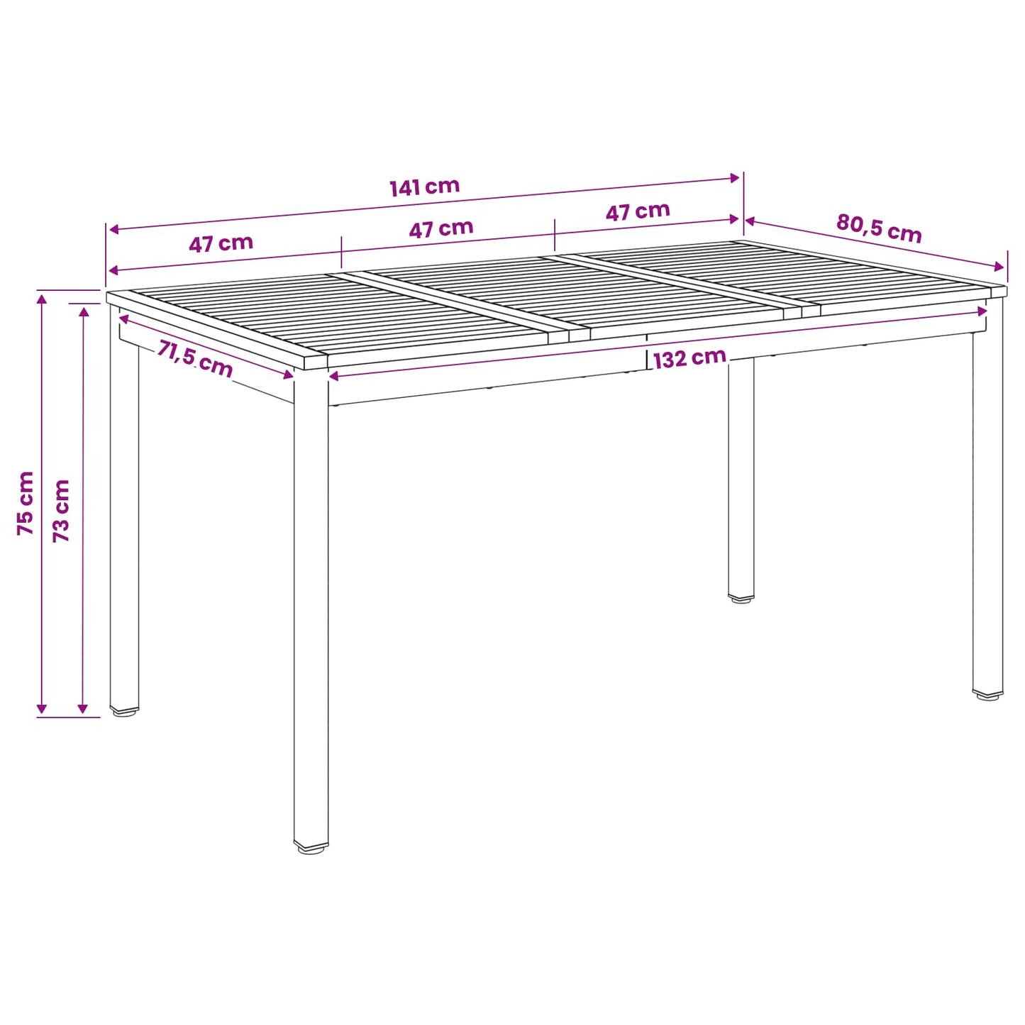 Havemiddagstabel Naturfarvet og sort 141 x 80,5 x 75 cm