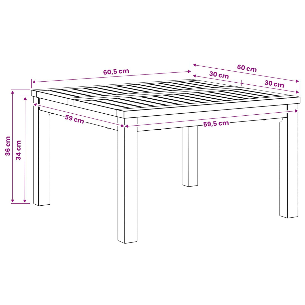 Sofabord Hvid 60 x 60,5 x 36 cm Massivt Akacietræ