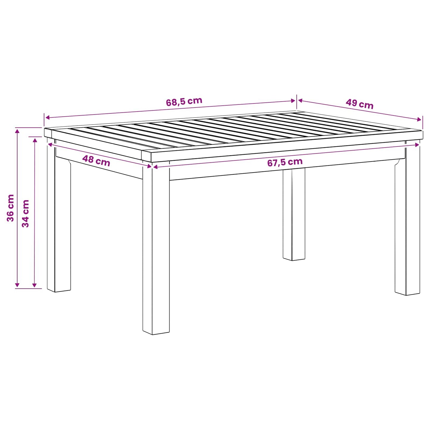 Sofabord Hvid 50 x 68,5 x 36 cm Massivt Akacietræ