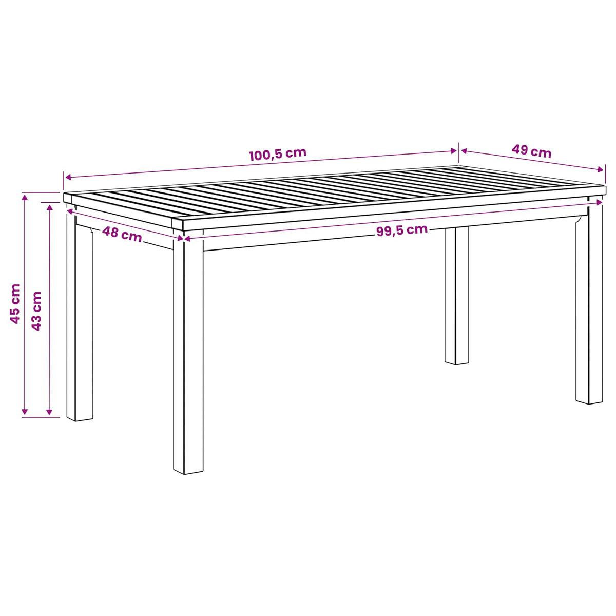 Sofabord Hvid 50 x 100,5 x 45 cm Massivt Akacietræ