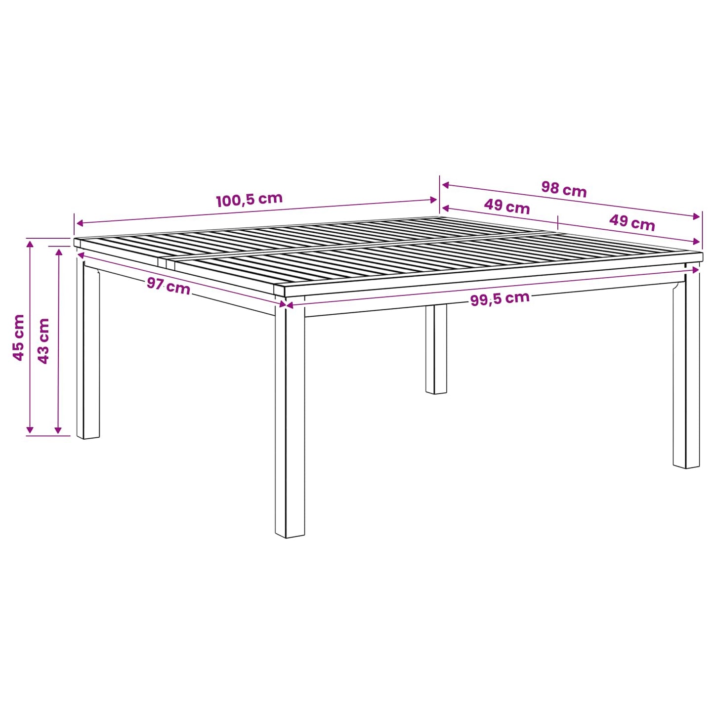 Sofabord Hvid 100 x 100,5 x 45 cm Massivt Akacietræ