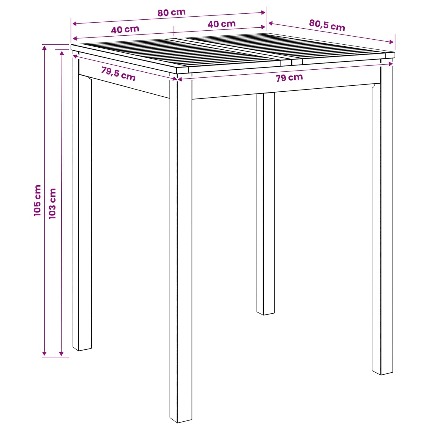 Have Bar Bord Hvid 80 x 80,5 x 105 cm Massivt Akacietræ