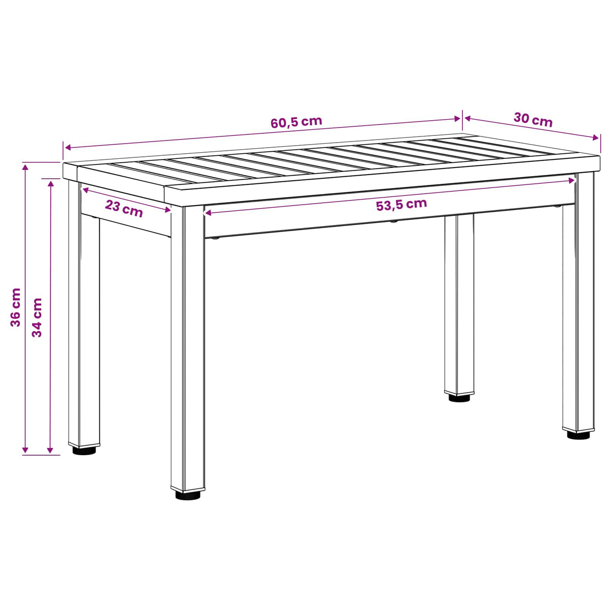 Sofabord Hvid 60,5 x 30 x 36 cm Massivt Akacietræ