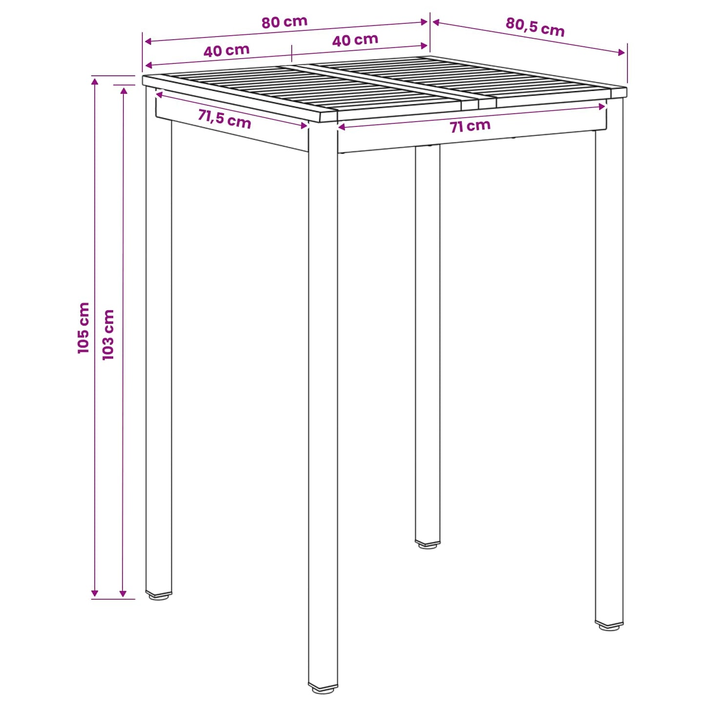 Have Bar Bord Hvid 80 x 80,5 x 105 cm Massivt Akacietræ