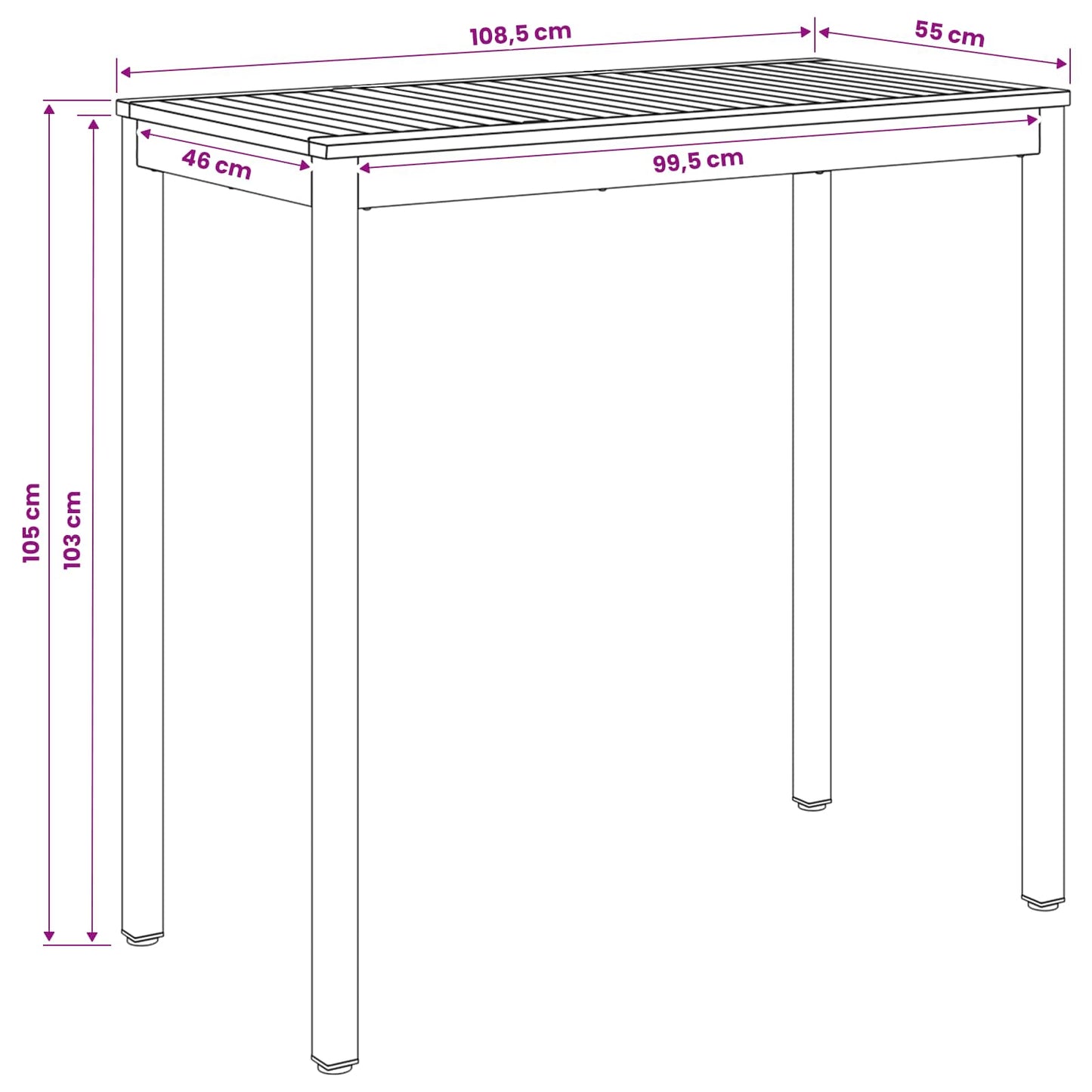 Have Bar Bord Hvid 108,5 x 55 x 105 cm Massivt Akacietræ