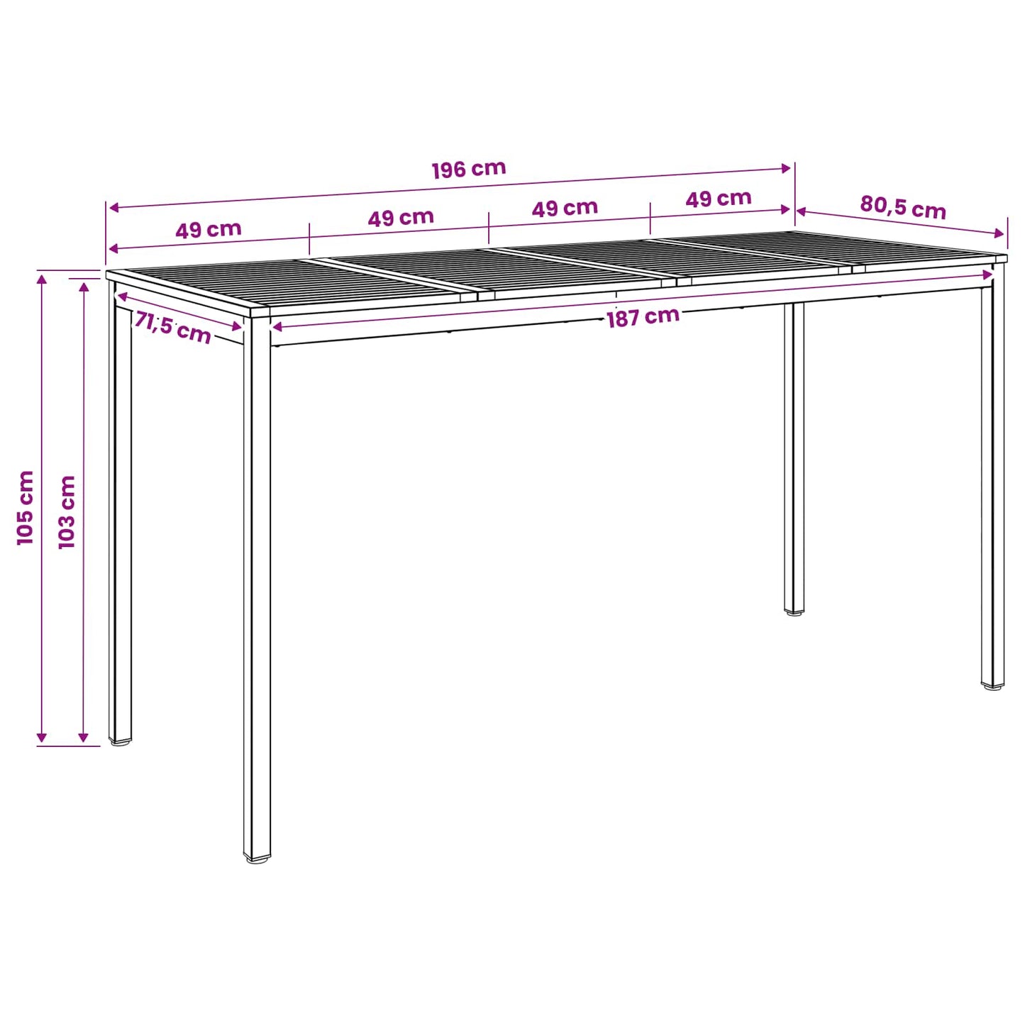Have Bar Bord Hvid 196 x 80,5 x 105 cm Massivt Akacietræ