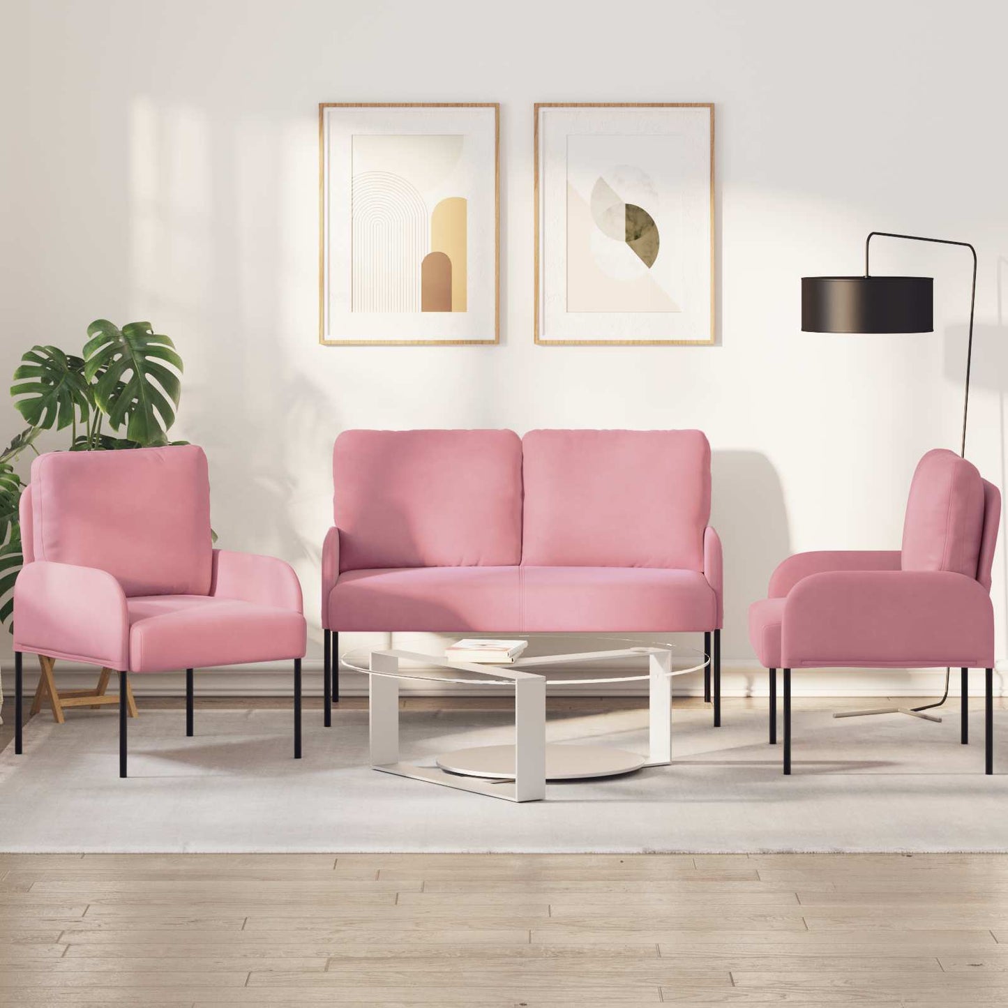 Sofasæt 3 stk. Lyserød Krydsfinér