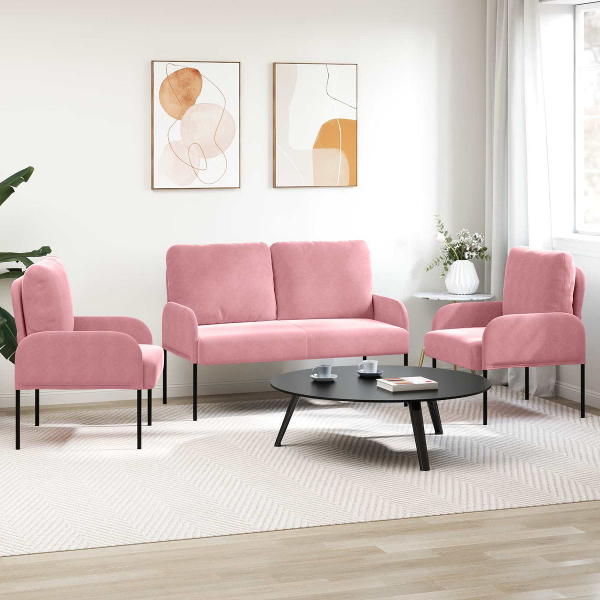 Sofasæt 3 stk. Lyserød Krydsfinér