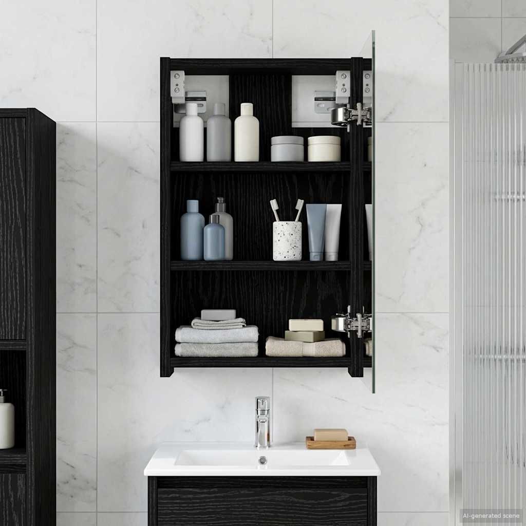 Badeværelsesspejlskab Sort eg 30 x 10,5 x 50 cm Konstrueret træ