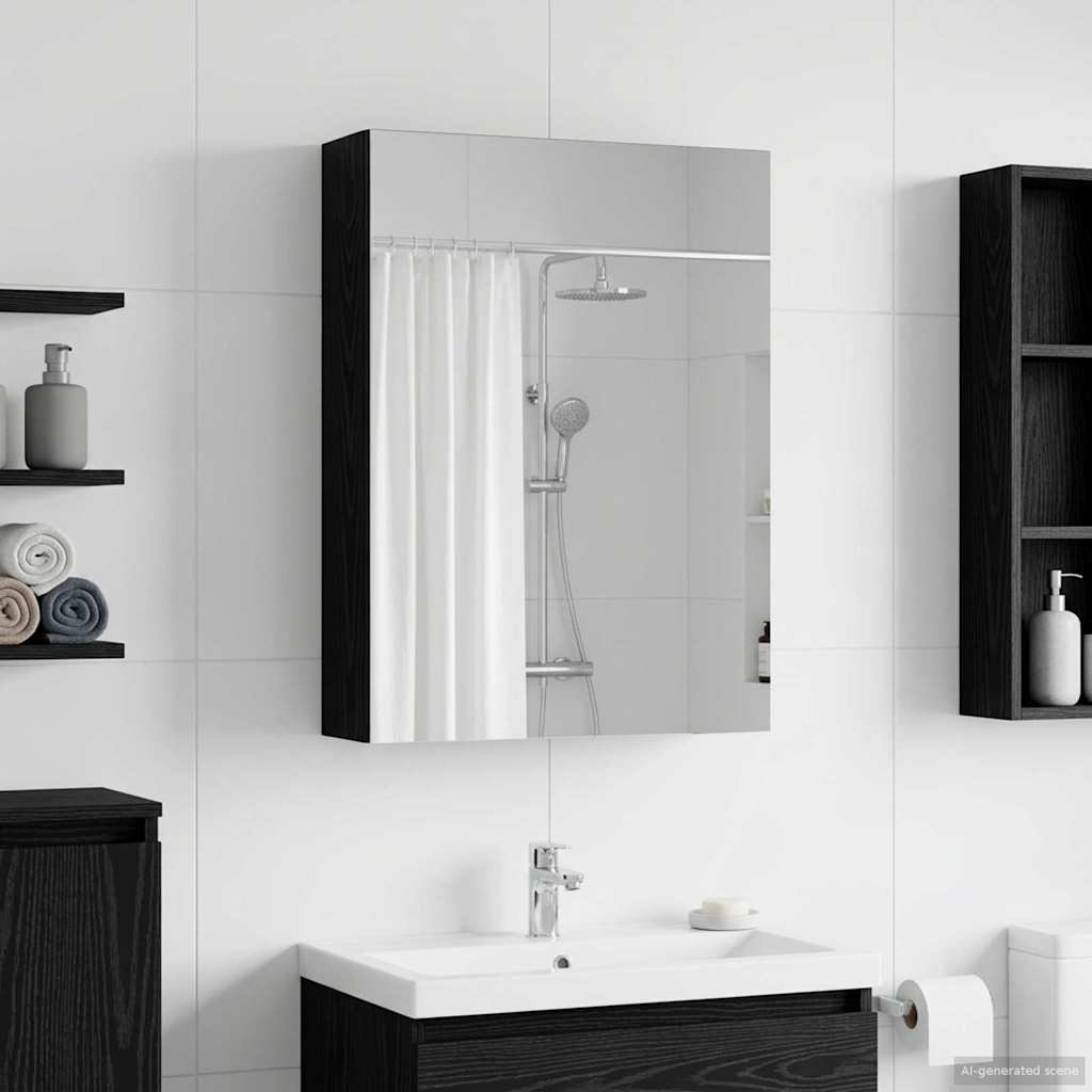 Badeværelsesspejlskab Sort eg 50 x 14,5 x 70 cm Konstrueret træ