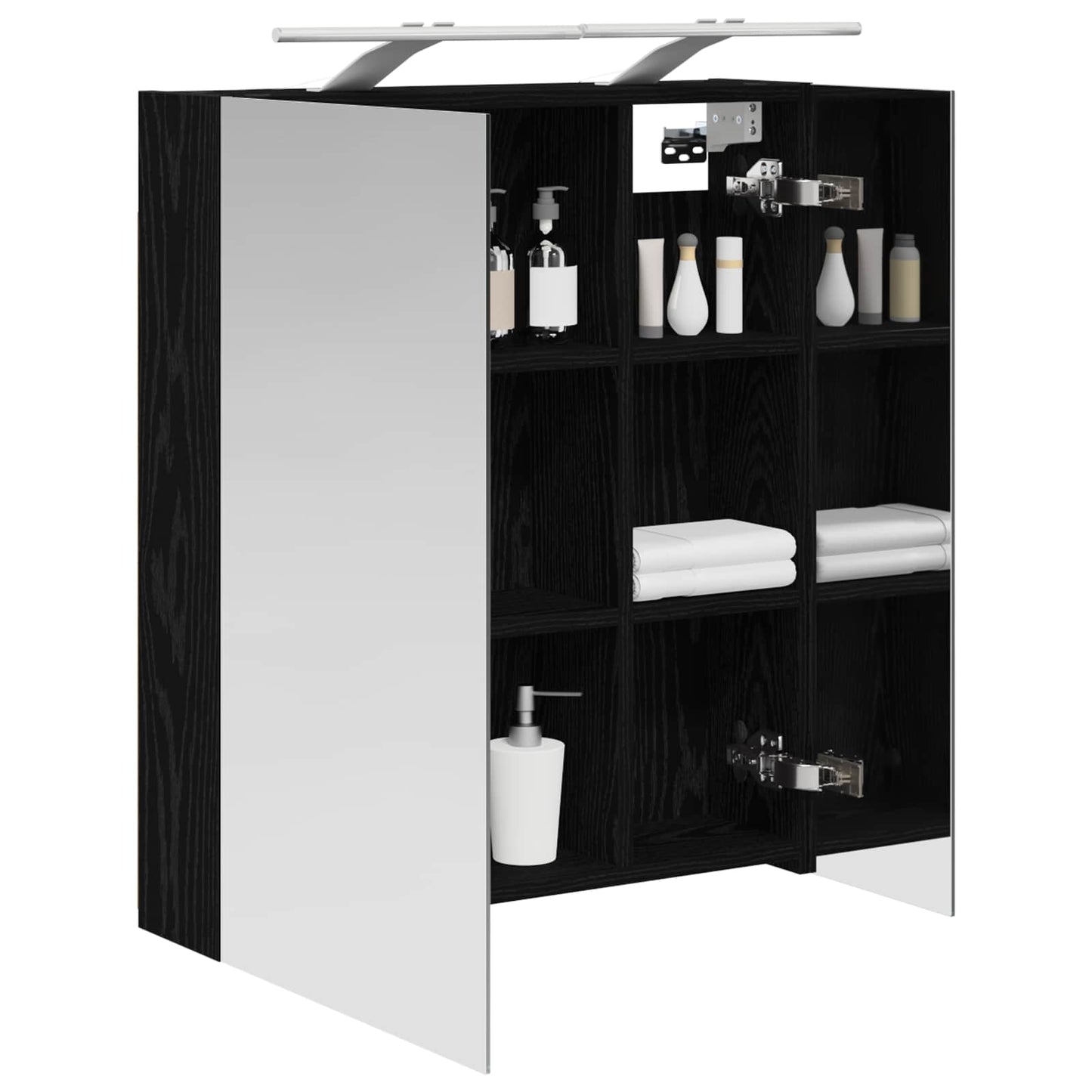 Badeværelsesspejlskab Sort eg 60 x 14,5 x 70 cm Konstrueret træ