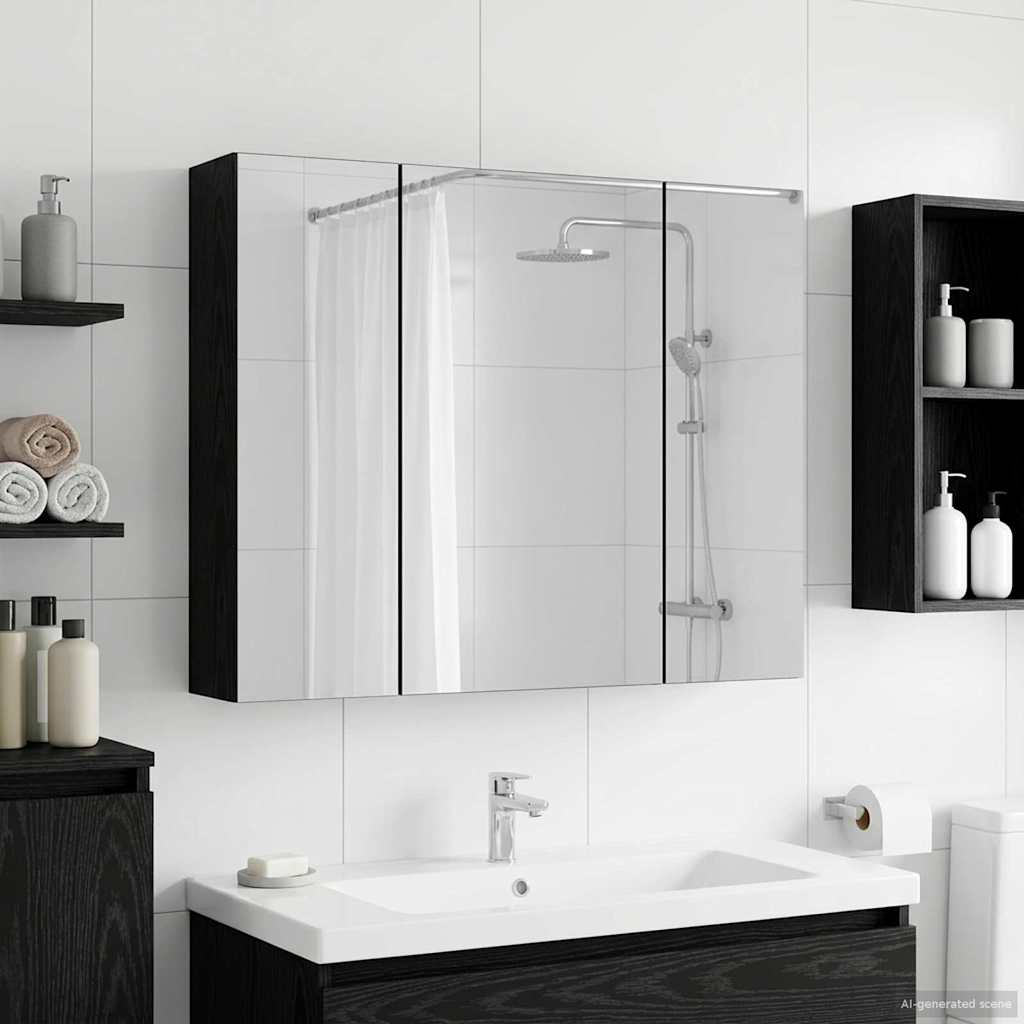 Badeværelsesspejlskab Sort eg 60 x 14,5 x 50 cm Konstrueret træ