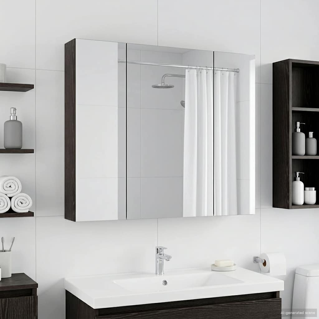Badeværelsesspejlskab Sort eg 80 x 14.5 x 70 cm Konstrueret træ
