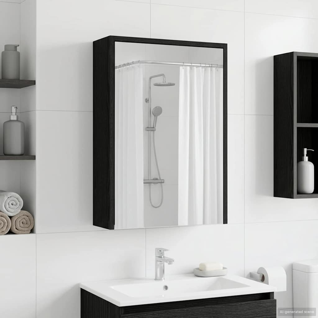 Badeværelsesspejlskab Sort eg 43 x 16 x 62.5 cm Konstrueret træ