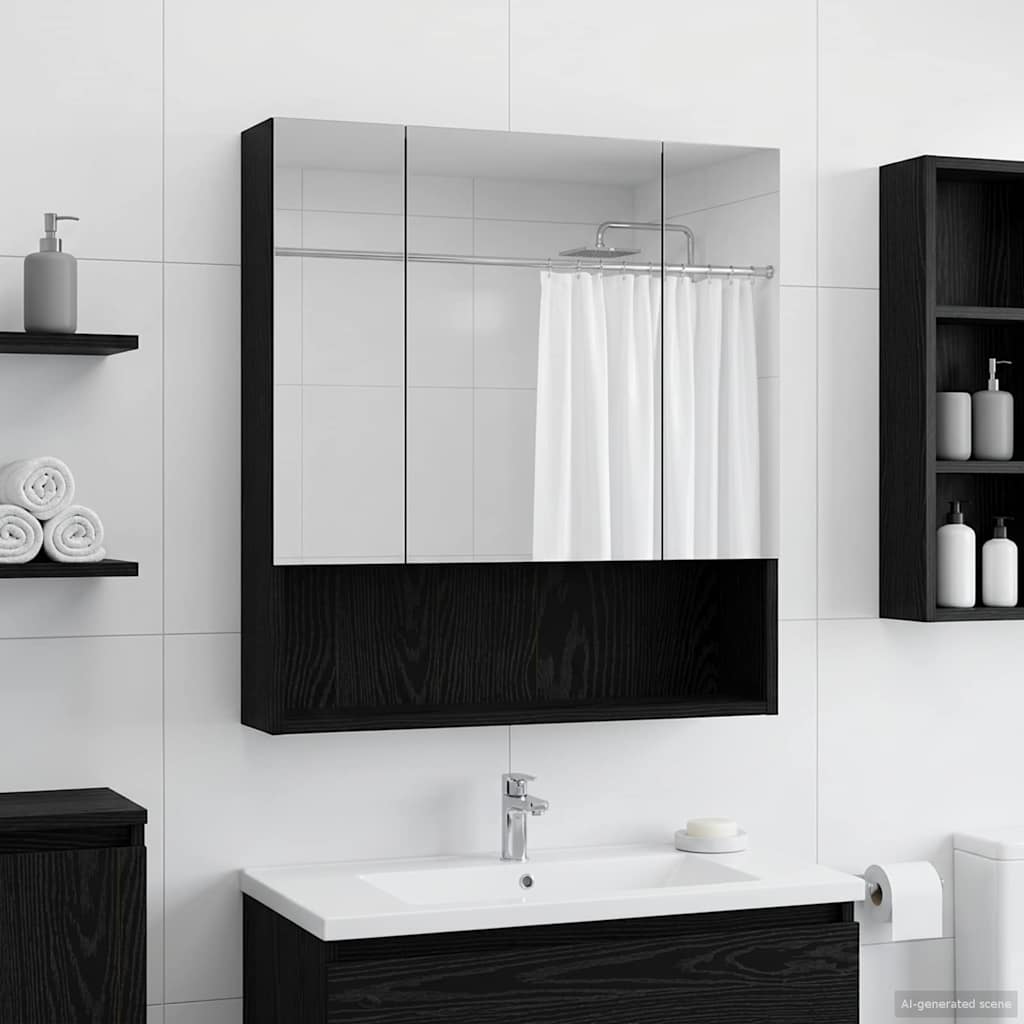 Badeværelsesspejlskab Sort eg 60 x 14.5 x 70 cm Konstrueret træ