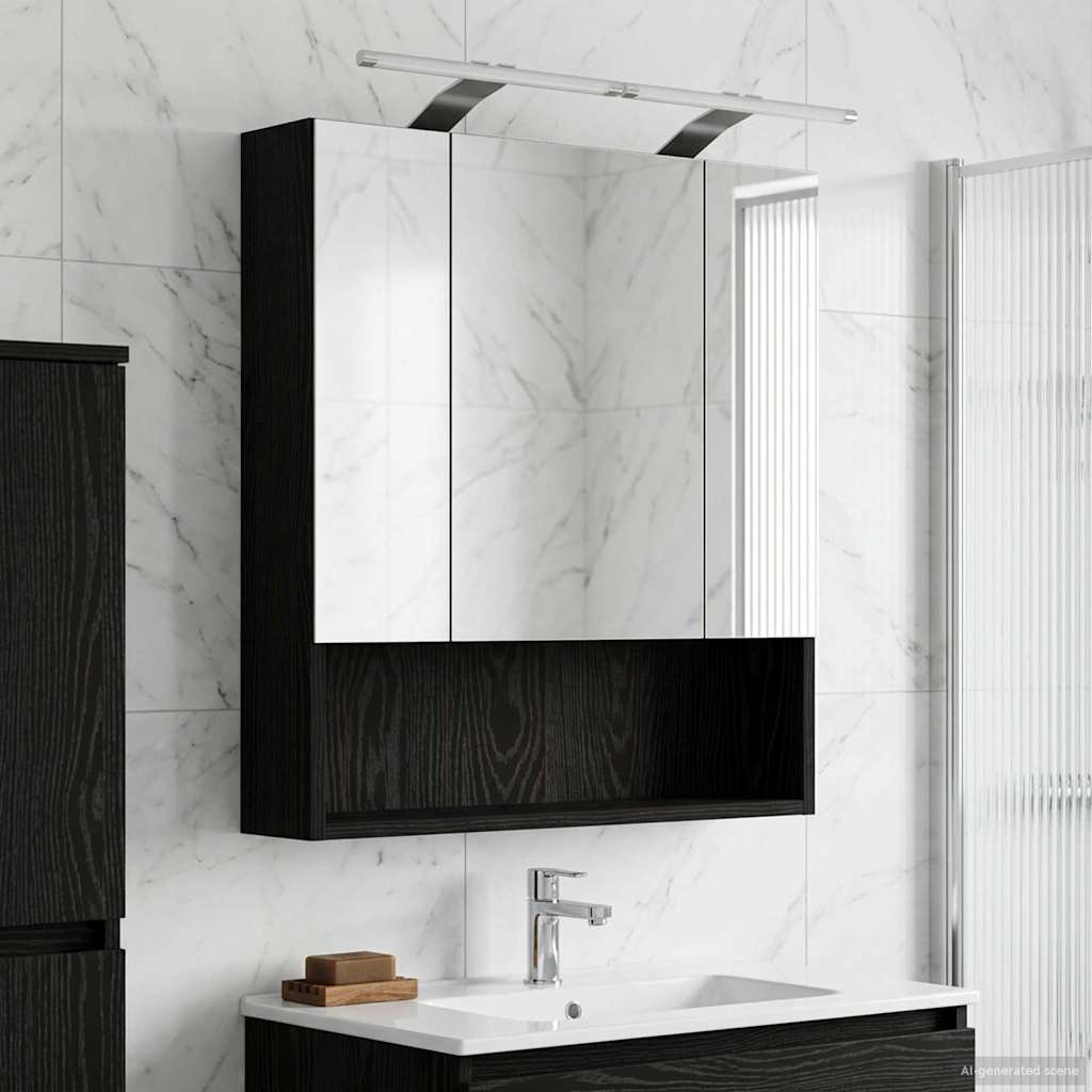 Badeværelsesspejlskab Sort eg 60 x 14.5 x 70 cm Konstrueret træ