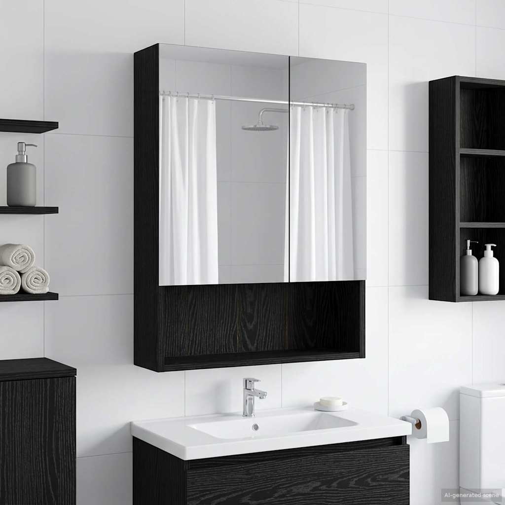 Badeværelsesspejlskab Sort eg 50 x 14,5 x 70 cm Konstrueret træ